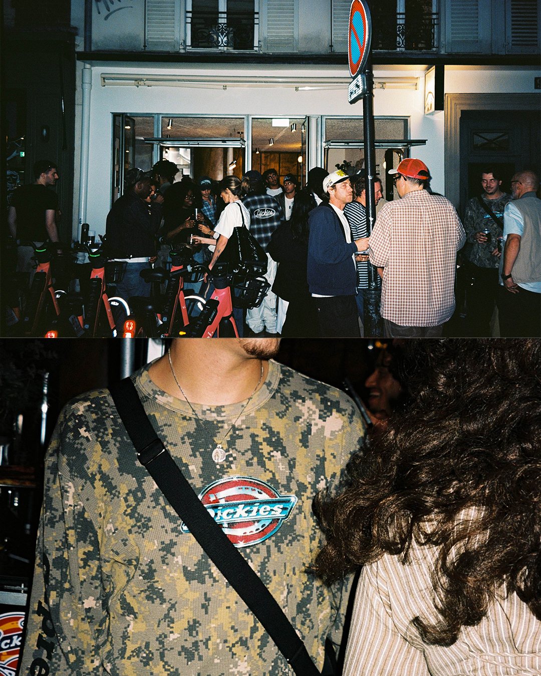 Dickies — ambiente en la puerta y detalle de bolso